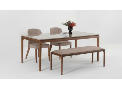 Iessgrupp Iesszëmmer Set Bänk 4x Still Dësch Miwwel beige 6tlg
