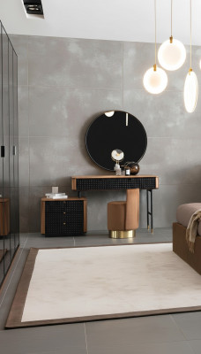 Schlofzëmmer Make-up Dësch Spigel Hocker Komplett Set Neit 3tlg brong