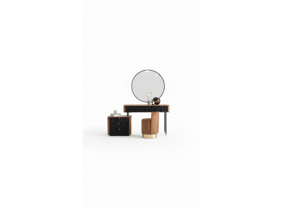 Schlofzëmmer Make-up Dësch Spigel Hocker Komplett Set Neit 3tlg brong