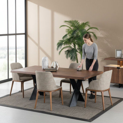 Holz Iesszëmmer Design Miwwelen Modern Stullgrupp Dësch 4x Still Set 5-Stéck.