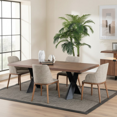 Holz Iesszëmmer Design Miwwelen Modern Stullgrupp Dësch 4x Still Set 5-Stéck.