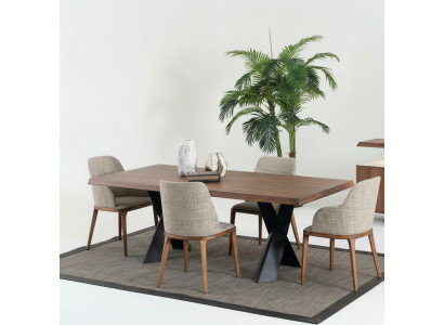 Holz Iesszëmmer Design Miwwelen Modern Stullgrupp Dësch 4x Still Set 5-Stéck.