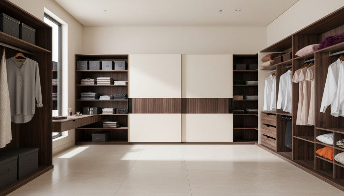 Luxus Kleederschaf mat Schiebetüren Holz Schaf Modern Stil Beige