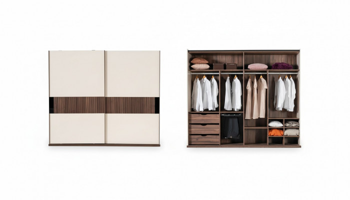 Luxus Kleederschaf mat Schiebetüren Holz Schaf Modern Stil Beige