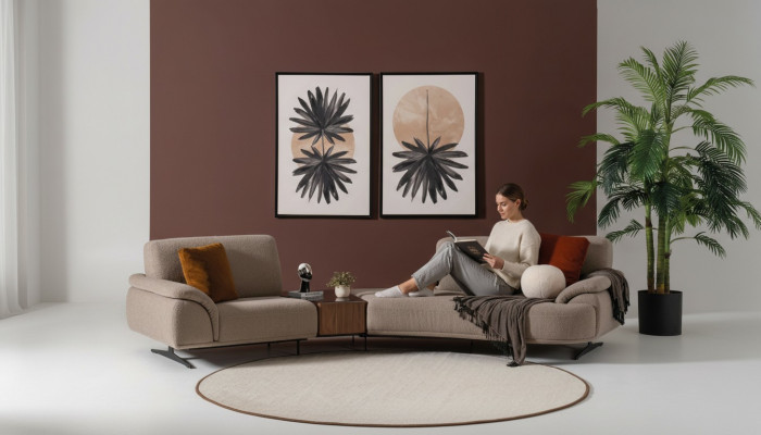 Wunnzëmmer Design Sofa 5 Sëtz Stoff Canapé Polstersofa Nei brong