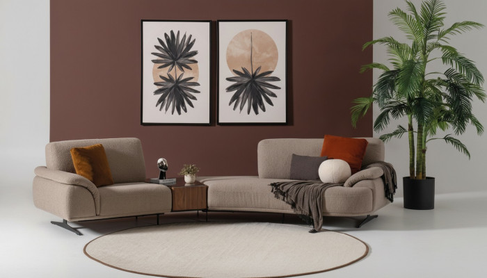Wunnzëmmer Design Sofa 5 Sëtz Stoff Canapé Polstersofa Nei brong