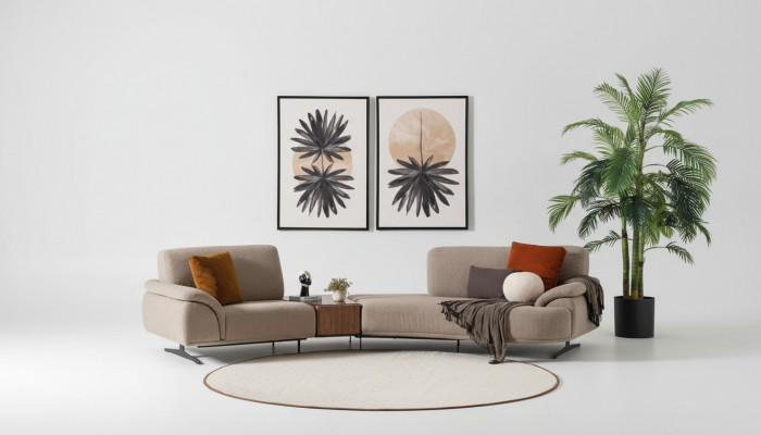 Wunnzëmmer Design Sofa 5 Sëtz Stoff Canapé Polstersofa Nei brong