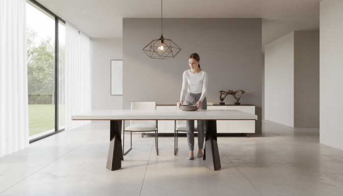 Iesszëmmer Iessdësch Dësch Metall Stil Modern Design Miwwelen Luxus nei Wäiss