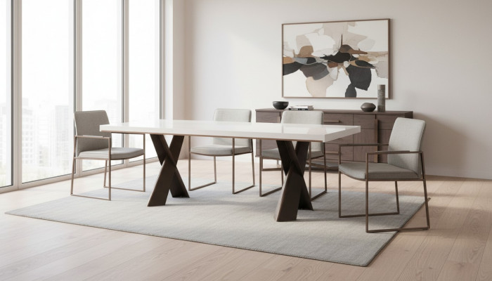 Iesszëmmer Iessdësch Dësch Metall Stil Modern Design Miwwelen Luxus nei Wäiss