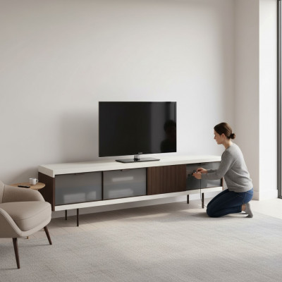 Lowboard RTV Regal Sideboard RTV Design Luxus Holz Wäiss Miwwelen 225cm