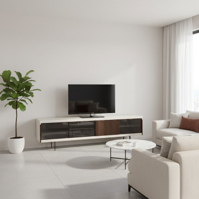 Lowboard RTV Regal Sideboard RTV Design Luxus Holz Wäiss Miwwelen 225cm