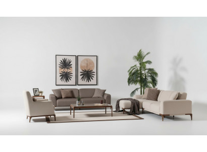 Wunnzëmmer Eckcouch L-Form Sofa 3 Still Dësch 2x Niewendëscher Set