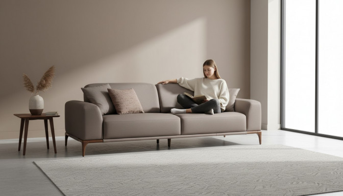 Wunnzëmmer Canapé Couch Dräi-Sëtzer Design Luxus Couchen Miwwelen brong