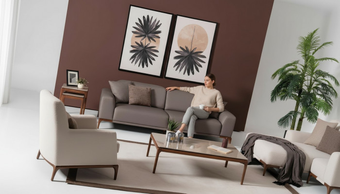 Luxus Design Canapé Set Setzeck Dësch Niewendësch 5-Stéck.