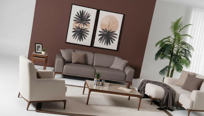 Luxus Design Canapé Set Setzeck Dësch Niewendësch 5-Stéck.