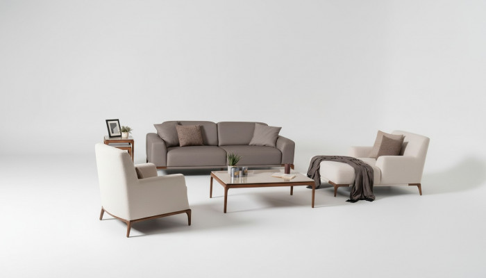Luxus Design Canapé Set Setzeck Dësch Niewendësch 5-Stéck.
