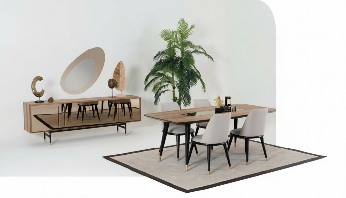 Iesszëmmer Set Dësch 4x Still Anrichte Spigel Garnitur Design nei 7tlg