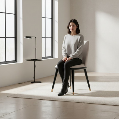 Designer Mega komfortabele beige Iesszëmmerstull am moderne Stil