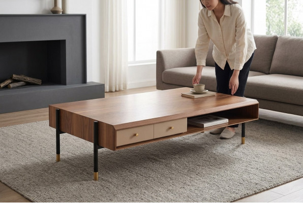 Couchtisch Wunnzëmmer Holz Luxus Design Holztische Nei brong Kaffisdësch