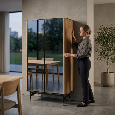 Vitrine Glas Bar Schaf Haus Schief Wand Regal Holz Wunnzëmmer