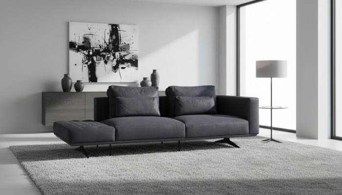 Design Sofasuite 3-Sëtzer Stoff Couch Polstersofas Couche Schwarz