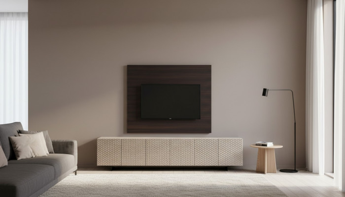 TV Mauer Paneel Verkleedung Holz Luxus rtv Wunnzëmmer Mauer Fernseh Miwwel