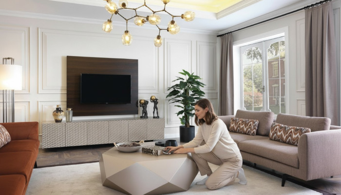 Luxus TV-Schaf Fernseeë Ständer Säitbriet Couchtësch Fernseeëwall 3-Teelagent.