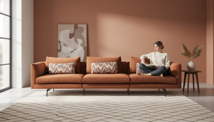 Wunnzëmmer Sofa 4 Sëtzer Couch Sëtz Polster Couchen Design brong