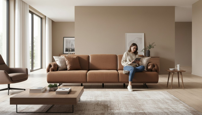 Sofa 4 Sëtzer Chesterfield Design Luxus Sofa Polstersofa brong