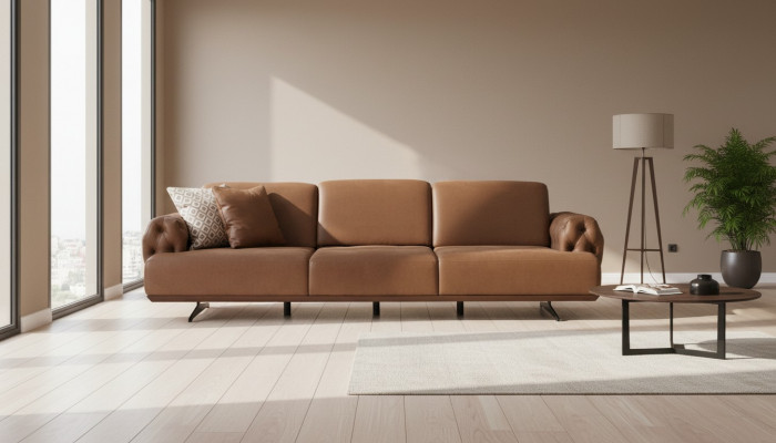 Sofa 4 Sëtzer Chesterfield Design Luxus Sofa Polstersofa brong