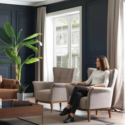 Chesterfield Fauteuil Canapé Polster Luxus Holz mat Textil Stil Modern Lounge