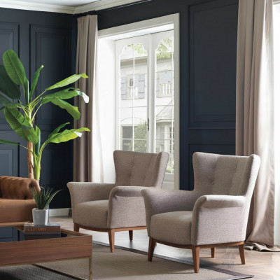 Chesterfield Fauteuil Canapé Polster Luxus Holz mat Textil Stil Modern Lounge