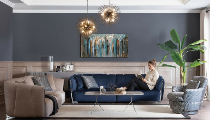 Luxus Sofagarnitur 4 4 1 Sëtz Set Dësch Sofakissen Canapéë Couch