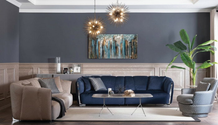 Luxus Sofagarnitur 4 4 1 Sëtz Set Dësch Sofakissen Canapéë Couch