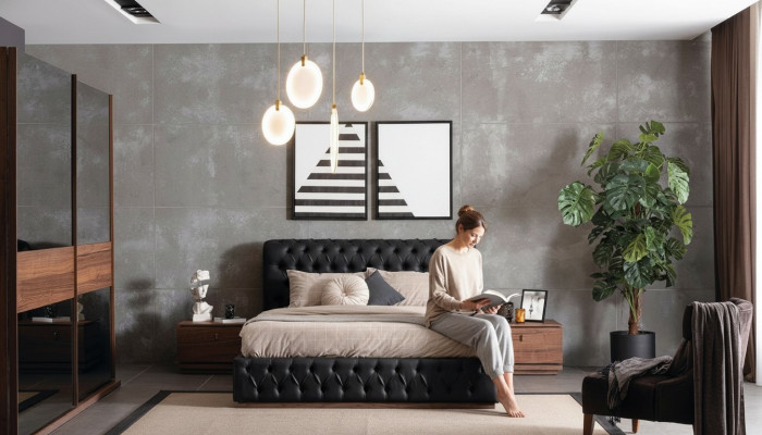 Bett Kleederschaf 2x Nuetsdësch Luxus Schlofkummer Polsterdesign nei