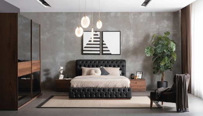 Bett Kleederschaf 2x Nuetsdësch Luxus Schlofkummer Polsterdesign nei