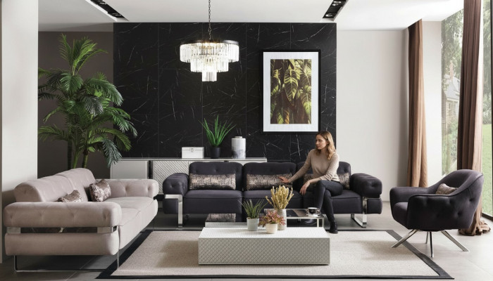 Sofasaz Set 431 Sëtz 3x Dëscher Dësch Couche Garnitur Design Dëscher 6-Deeler.