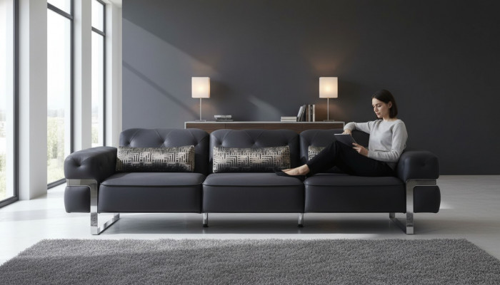 Canapé 3 Sëtzer Dräisëtzer Textil Luxus Miwwelen Design Canapé schwaarz