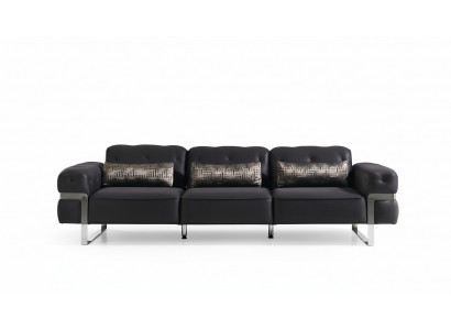 Canapé 3 Sëtzer Dräisëtzer Textil Luxus Miwwelen Design Canapé schwaarz