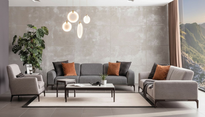 Sofa-Garnitur 4+1 Sëtzer Sofa Fotell Couchdësch Bäistelltësch Garnitur 5 Stéck.