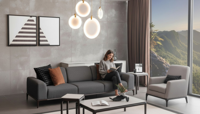 Wunnzëmmer Sofagarnitur 4 Sëtzer Dësch 2x Säitentëscher Luxus Sofa
