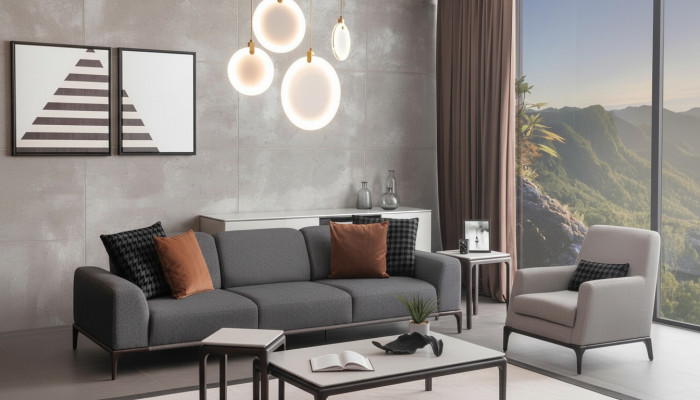 Wunnzëmmer Sofagarnitur 4 Sëtzer Dësch 2x Säitentëscher Luxus Sofa