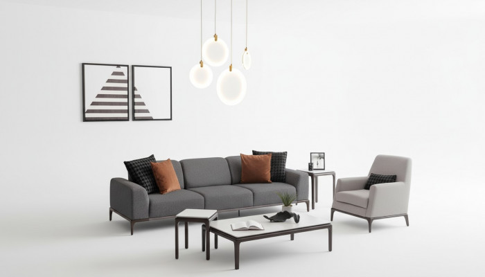 Wunnzëmmer Sofagarnitur 4 Sëtzer Dësch 2x Säitentëscher Luxus Sofa
