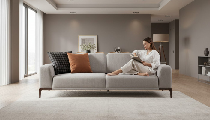 Wunnzëmmer Canapé 3 Sëtz Design Stil Miwwelen Modern Sofas gro