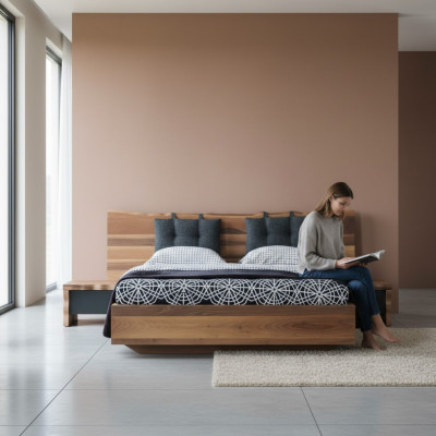 Schlofzimmer Garnitur Bett 2x Nuetsdësch Set Miwwelen Nei 3tlg. Nei brong