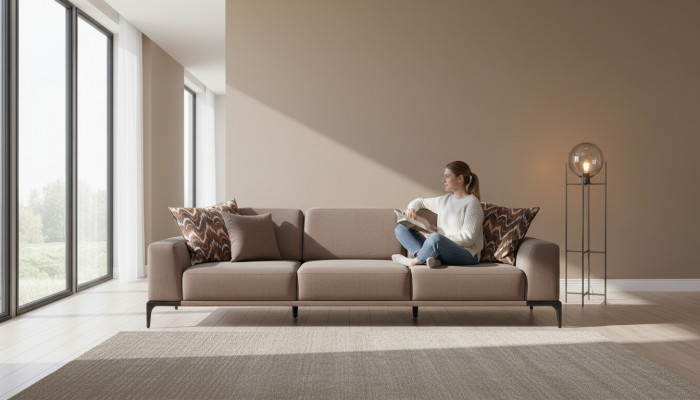 Wunnzëmmer dräisëtzer Canapé 4 Sëtzer brong Canapë Neit Couch Luxus neit