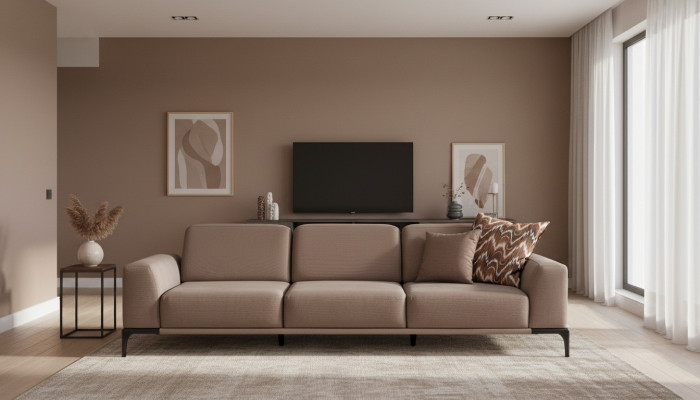Wunnzëmmer dräisëtzer Canapé 4 Sëtzer brong Canapë Neit Couch Luxus neit