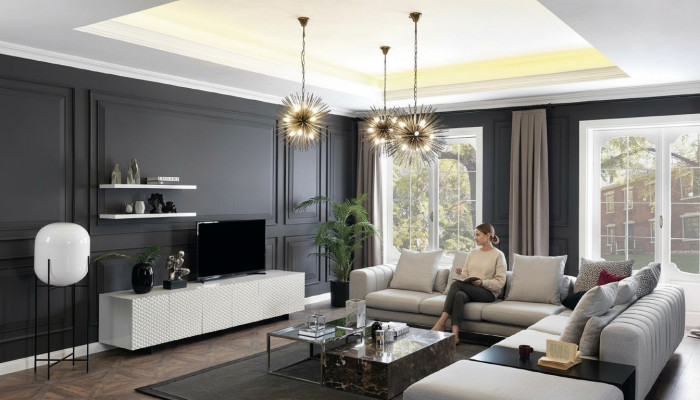 Wunnlandschaft Eckcanapé L-Form TV-Stänner 3x Couchdësch Couch Polstermöbel