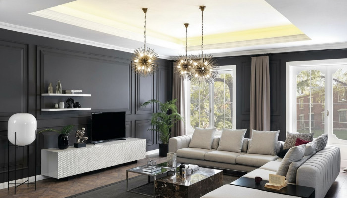 Wunnlandschaft Eckcanapé L-Form TV-Stänner 3x Couchdësch Couch Polstermöbel