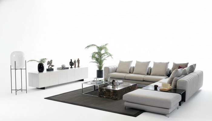 Wunnlandschaft Eckcanapé L-Form TV-Stänner 3x Couchdësch Couch Polstermöbel
